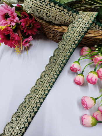 Embroidery Laces Saree Dupattas Borders ? Premium Quality, Intricate Embellishments for Sarees, Lehengas, Bridal Couture, and Luxury Home Decor - Dark Green