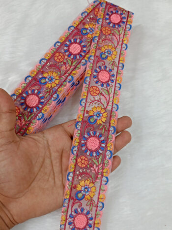 9-Meter Embroidery Lace in Vivid Strong Pink