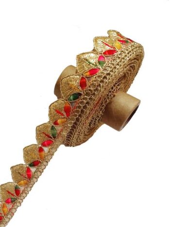 Balar "Elegant Water Golden Zari Work Lace Dark Multi-c...