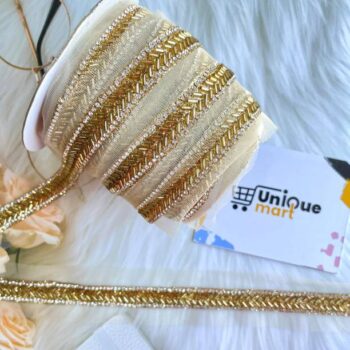 uniquemart Fancy Golden Stone & Cutdana Work Lace for L...