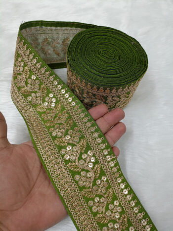 Embroidered Lace in Olive Green 9-Meter Roll