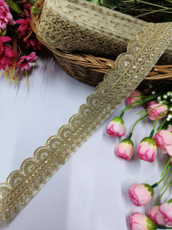 Embroidery Laces Saree Dupattas Borders ? Premium Quality, Intricate Embellishments for Sarees, Lehengas, Bridal Couture, and Luxury Home Decor - Gold