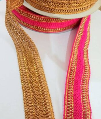 ridhi collection Golden and pink coloured shiny zari la...