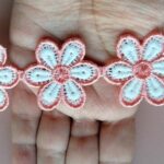 Coral And White Floral Embroidery Lace Trim. Approx. 36mm Wide - 200317L145