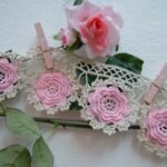 Crochet lace border with pink roses-Colorful border to apply-Pink and ecru lace-cm.50xcm.10-On reservation