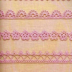Lace edging CROCHET PATTERN 5 motifs crochet lace border pattern, crochet accessories, decor for clothes, bags, hats, tablecloth, bedclothes