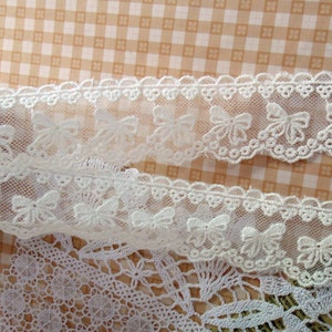 1.38" Wide Pretty White Embroidery Lace, Cotton Lace Trim, Bow Lace Trim, Hair Bow Lace