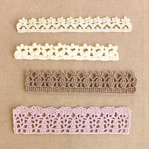Crochet border lace pattern 4 designs, crochet edging pattern, crochet accessories, crochet home decor. Easy crochet. Step by steps