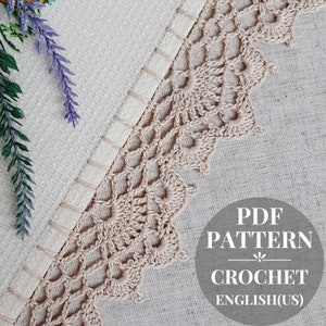 Crochet edging pattern. Crochet border pattern. Crochet openwork trim for fabric decor. Detailed tutorial pdf. Crochet pattern beginner.
