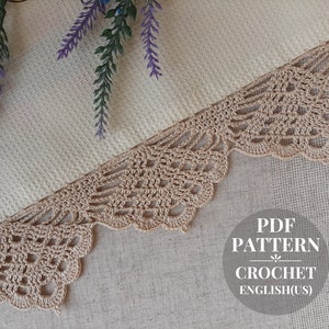 Crochet edging patterns. Crochet border patterns. Crochet openwork trim for fabric decor. Detailed tutorial pdf. Crochet pattern beginner.