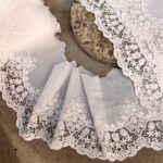 Embroidered cotton Lace trim 7,5 inches (19cm) wide for Bridal, Crochet, Home Decor. Natural Off white Lace trim fabric for eyelets