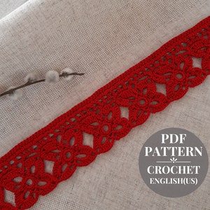 Border crochet pattern Lace edging for fabric decor Crochet openwork trim for kitchen towel Detailed tutorial pdf Crochet flower pattern