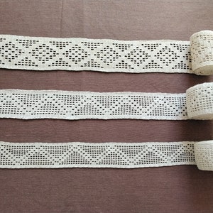 Crochet border crochet lace beige 3 pieces handmade vintage