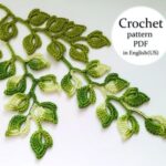 Crochet branch pattern. Crochet twig tutorial. Flower applique pattern. Instructions crochet vine with leaves PDF