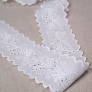 White Vintage Cotton Lace Ribbon Trim|6.5cm wide Cotton Crochet Trim | Broderie Anglaise Eyelet Lace Trim Sold by meter