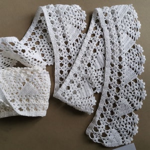 Vintage Cotton Lace Trim Hand Crocheted | White Crochet Filet Lace 3x81" | Vintage Crochet Lace Border, Bedspread Lace, Retro Home Décor