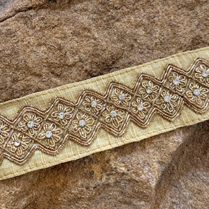 Antique Gold Trim, Hand Embroidered trim, Gold Zardosi trim, formal wear trim, home decor trim, hand made trim, Raw silk trim.