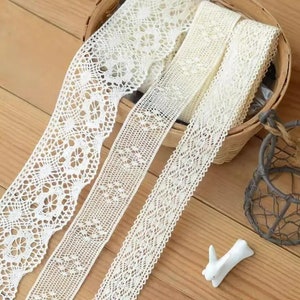 3metres Crochet Lace Trim, Cotton Lace Trim, Floral Guipure Lace Trim, Crocheted Cotton Lace Ribbbon, Bridal Lace Trim, Guipure Lace Trim