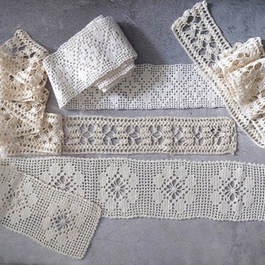 Set of 4 vintage hand crochet lace; Light Cream hand crochet border tape; Crochet lace trim; Swedish hand crochet ribbons