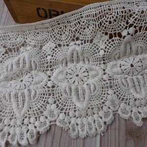 WIDE Cotton Lace Trim Vintage Beige Crochet Lace Scalloped Hollowed Out Lace Fabric 6.7 Inches wide 1 Yard