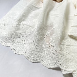 Vintage Embroidery Flower Cotton Lace Trim in Off white, Eyelets Scallop border trim, bridal trim, Wide cotton lace trim for Baby dress