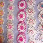 Crochet Cotton Lace Borders Rose Motifs 19" L. Beautiful Handmade Border ready to be Repurpose. Sold By set of 2 Same color.