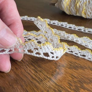 Vintage Hand Crocheted Edging, Lace Trim, Ivory and Yellow