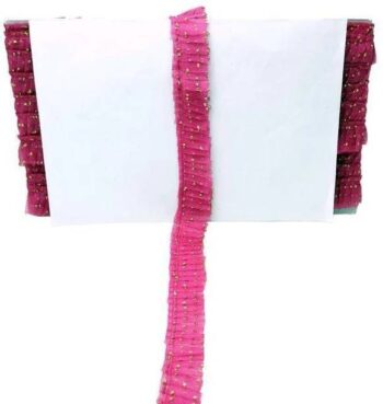 Woven Lace K-254456-HPink 25mm Glitter Zari Net Frill F...