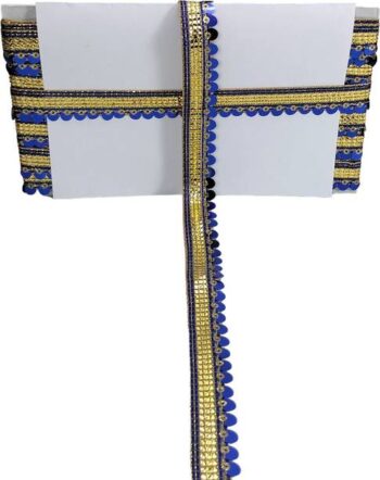 Woven Lace K-255758-RBlue 1 Inch Double Sequins Zari La...