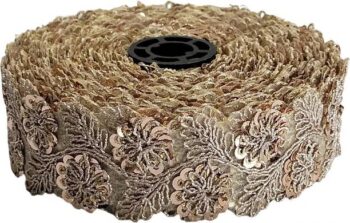 KURLZ K_305885_R-Gold 1.25 Inch Sequins Zari Floral Zar...