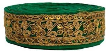 KURLZ K_Rajnigandha_Green 1.75 inch Velvet-Sequins Embr...