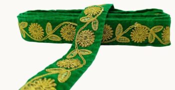 KURLZ K_VelMala_Green 1.25 inch Velvet Golden Zari Lace...