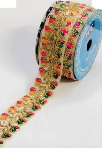 R N Creation "Laces Borders Multi-Color Thread and Gold...