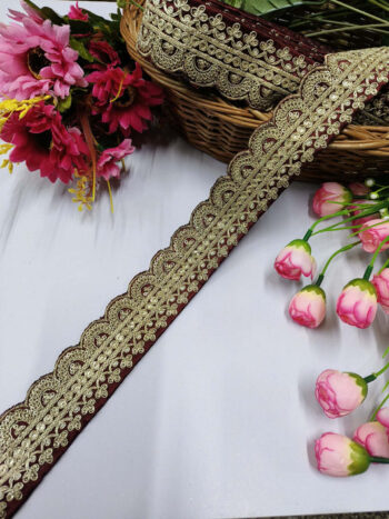 Embroidery Laces Saree Dupattas Borders ? Premium Quality, Intricate Embellishments for Sarees, Lehengas, Bridal Couture, and Luxury Home Decor - Maroon