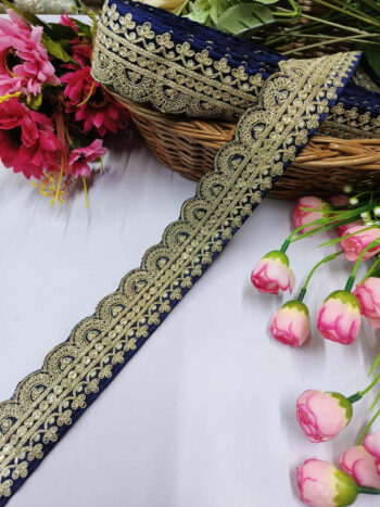 Embroidery Laces Saree Dupattas Borders ? Premium Quality, Intricate Embellishments for Sarees, Lehengas, Bridal Couture, and Luxury Home Decor - Navy Blue