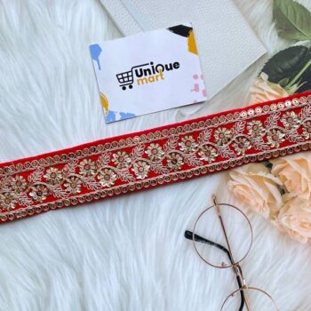 uniquemart Red Lace Border, Zari Flower Lace, Golden Za...