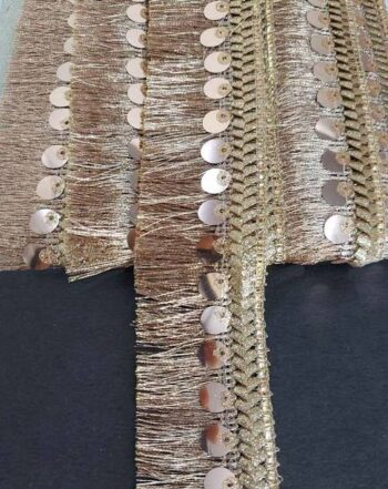 Mezin Rose Gold Zari-1 Tassel Fringe Sequence Lace Bord...