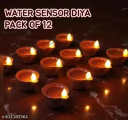 Asharya® Water LED Sensor Diya- Safe & Smokeless Diwali & Home Décor | LED Water Activated Diya for Home & Temple Décor , Eco Friendly Diya , Instant Lighting for Gifting & Festival Décor (Pack Of 12)