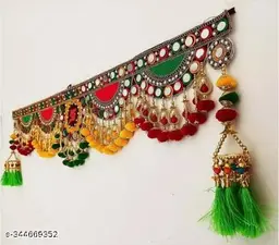 Multicolor Decorative Door Toran with Beads & Mirror Work – Traditional Bandhanwar for Festive