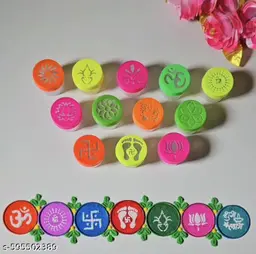 Icon Rangoli Stamp Dabbi Set of 12 | Compact 2" Easy Rangoli Making Kit