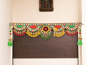 ARMONA CREATIONS Wall Hanging Toran with attached Latkan, Handmade Traditional Multi Zula Bandhanwal, Design Patchwork Toran for Pooja, Festival, Wedding and Home Decor, 3 Ft Toran  (Fabric)